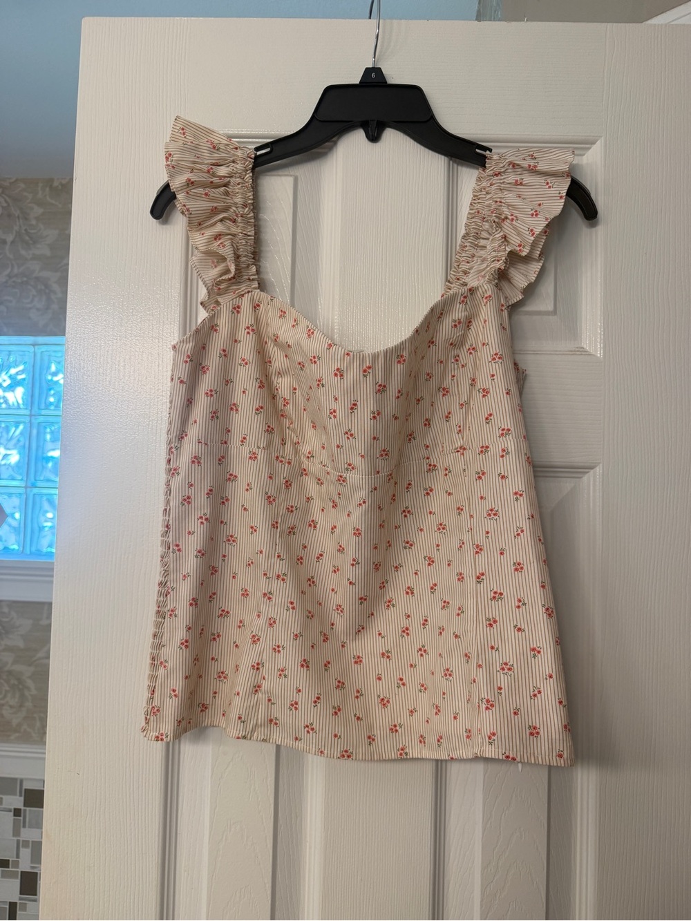 Gianni Bini Cream Floral Ruffle Strap Camisole with Red Accents